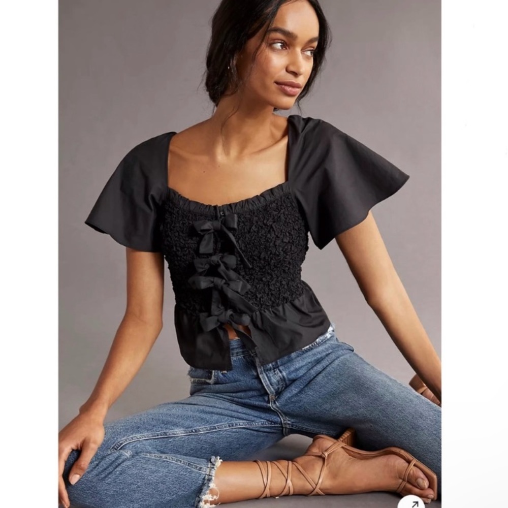 NWOT En Saison Bow-Front Peplum Blouse